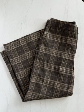 Banana Republic Wool Plaid Cropped Wide Leg Pants Trouser Brown High Rise